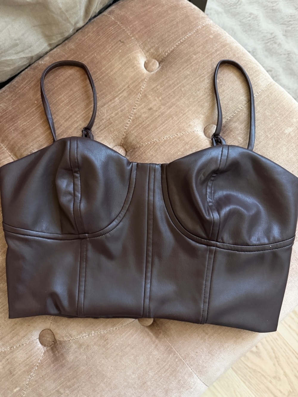 Express Dark Brown Faux Leather Bustier Tank Top